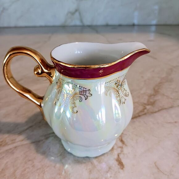 GNA Fine Porcelain CREAMER 24k Hand Painted Victorian Romantic Iridescent Vintag - Picture 9 of 13